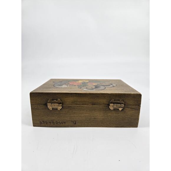 Mid Century 70s Norwegian Rosemaling Wooden Handpainted Trinket Box Hinge Signed - Picture 9 of 13